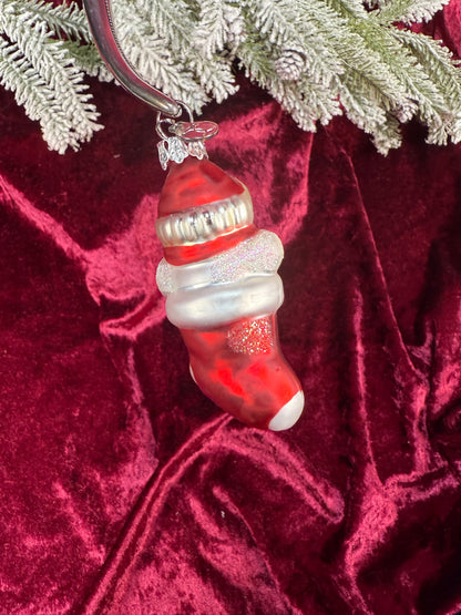 Vintage Christmas - Handblown Glass Ornament - Snowman In A Stocking - Department 56