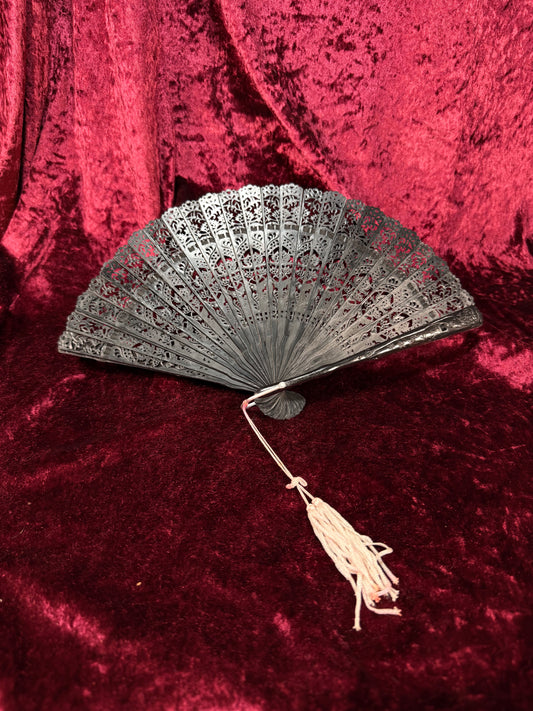 Vintage Faux Lace Plastic Handheld Fan in Black – Gothic Victorian Style