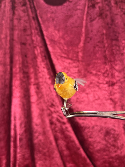 Vintage Christmas - Handblown Glass Clip On Ornament - Yellow Chickadee with Nylon Hair Tail