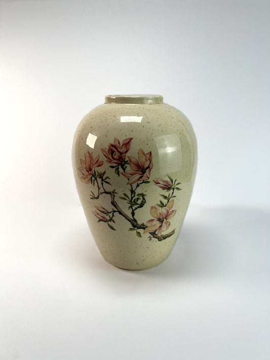 Vintage Home Decor - Ceramic Vase - Pink Blossoming Tree Branch - 10"