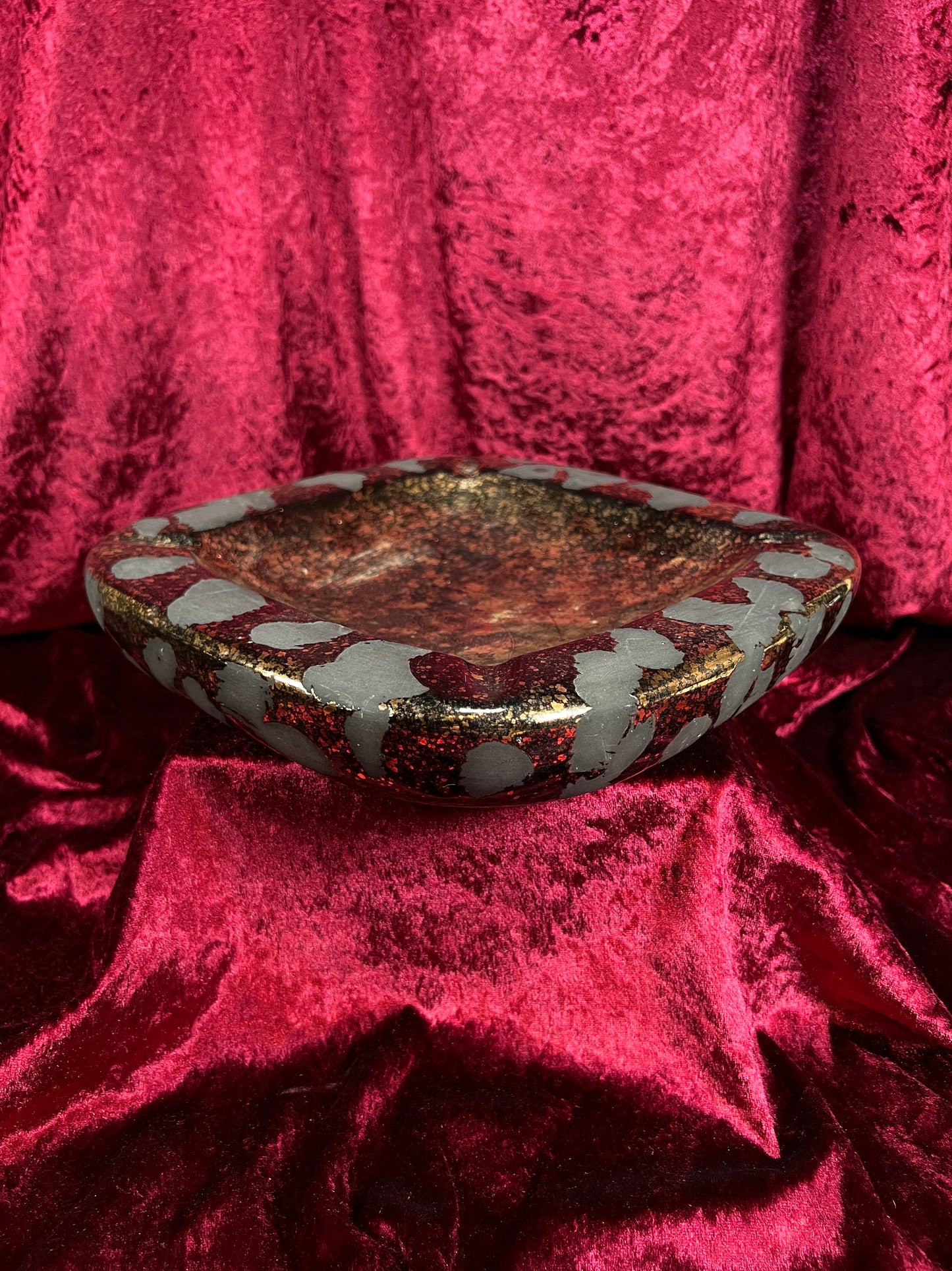 Vintage Mid Century Ceramic Ashtray - Westwood California Metallic Gold Black Leopard Print Glaze