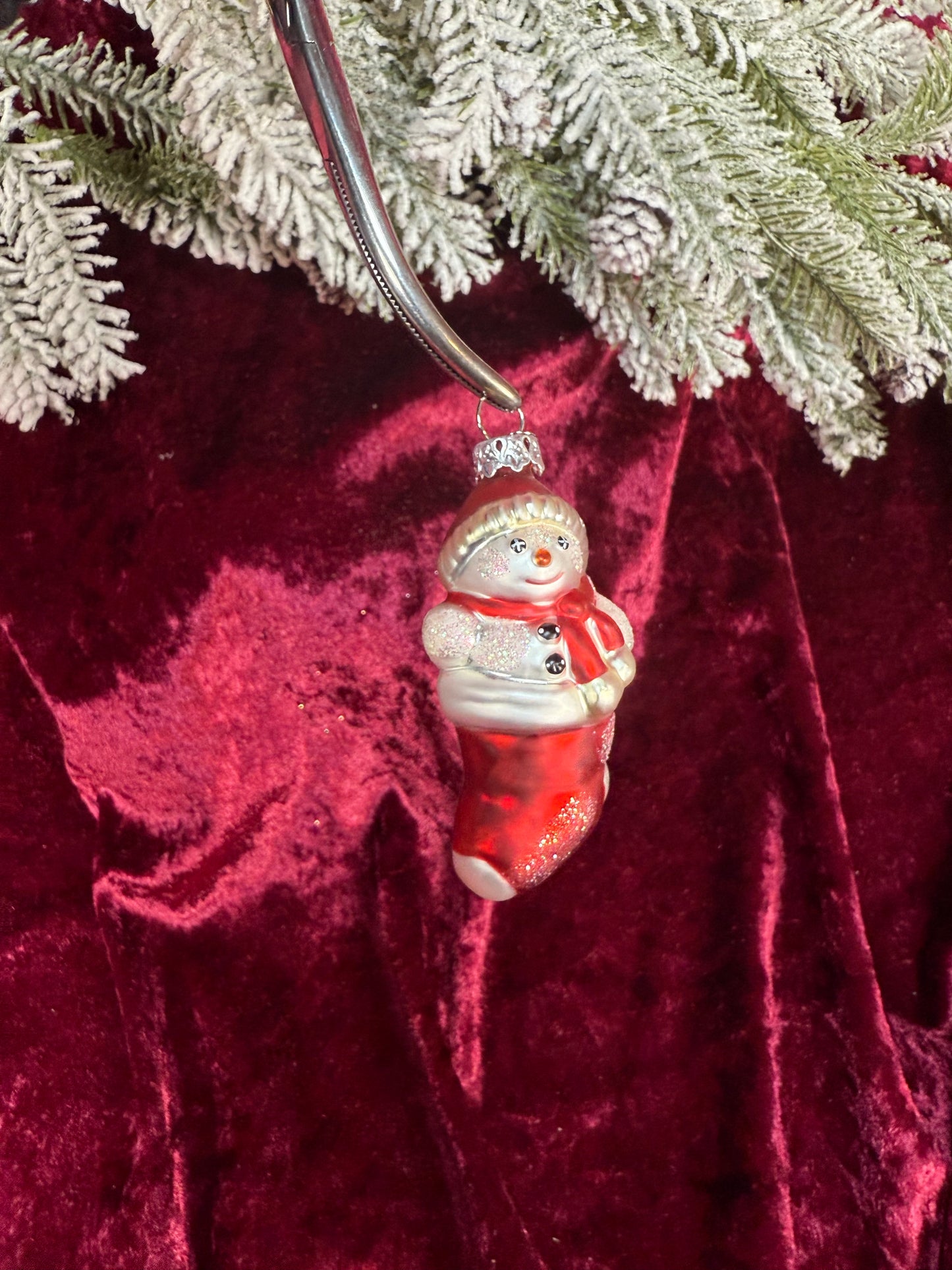 Vintage Christmas - Handblown Glass Ornament - Snowman In A Stocking - Department 56