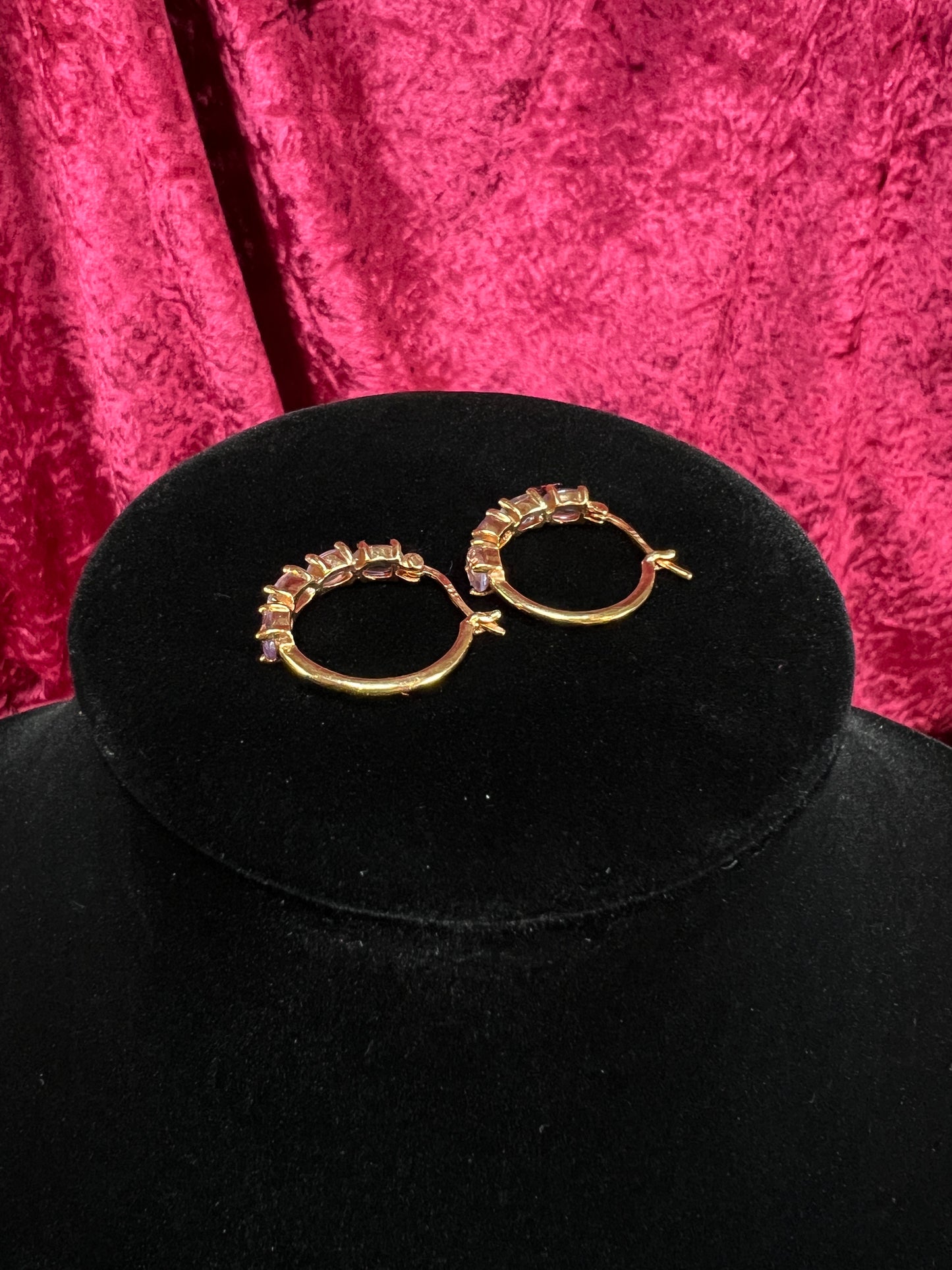 Vintage Gold Plated 925 Silver Hoop Earrings – Oval Faceted Pink Topaz Gemstones