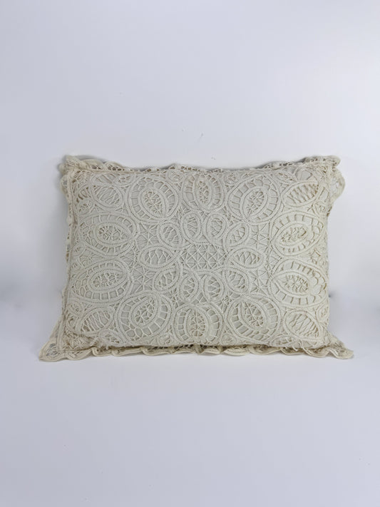 Vintage Lace Toss Pillow - Battenberg White Lace Pillow French Country Style