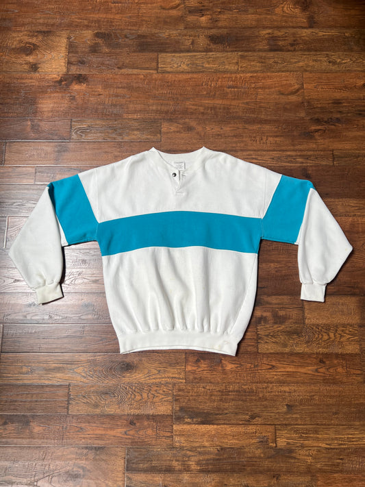 Vintage Clothing - Pullover Crewneck Sweatshirt - Turquoise Blue Stripe - Cheetah - Medium
