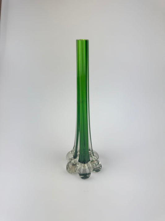 Mid Century Modern Murano Style Handblown Green Elephant Foot Bud Vase