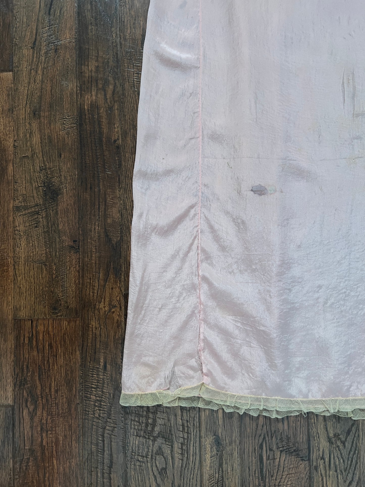 Vintage 1940s Pink Shift Nightgown - Sleeveless Lace Trim Slip Dress - Medium