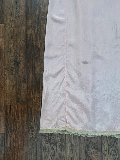 Vintage 1940s Pink Shift Nightgown - Sleeveless Lace Trim Slip Dress - Medium