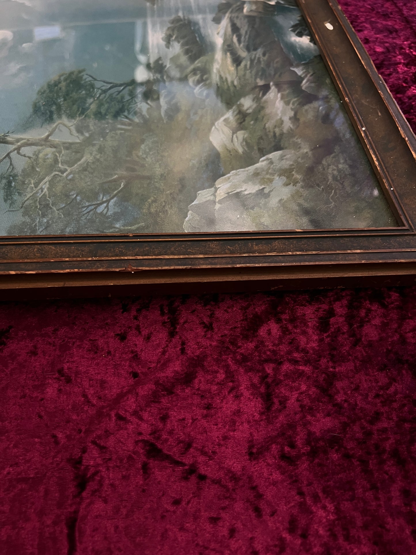 Vintage Framed Landscape Lithograph - Moonlit Coastal Scene Atkinson Fox Style