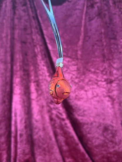 Vintage Christmas - Handblown Glass Ornament - Red Rhinestone Eyes Fish - Poland