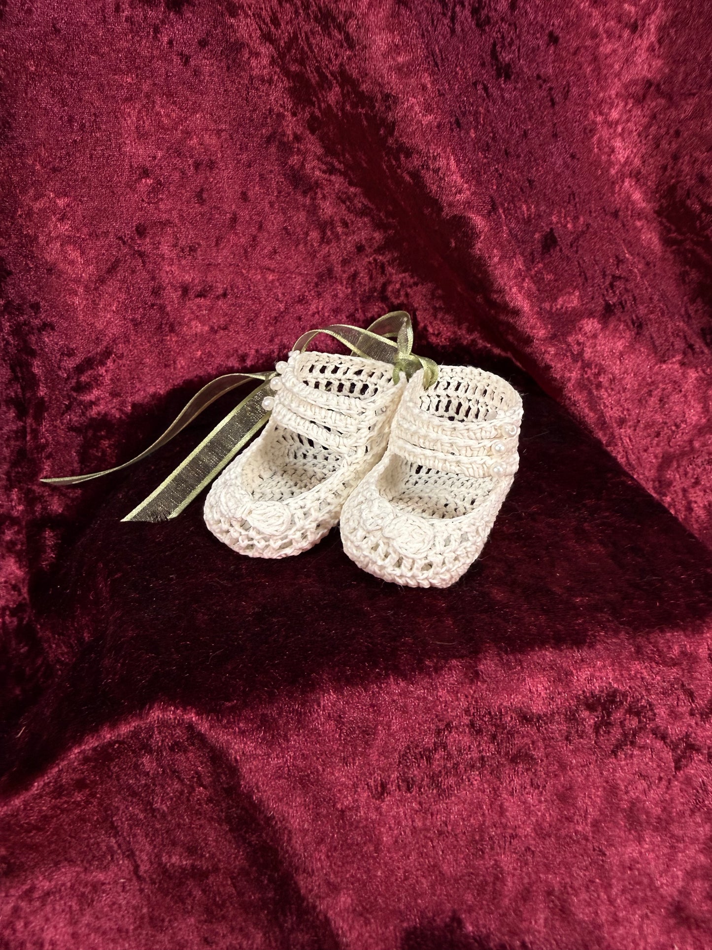 Vintage Cotton Baby Booties – Hand Crocheted Stiffened Newborn Pair