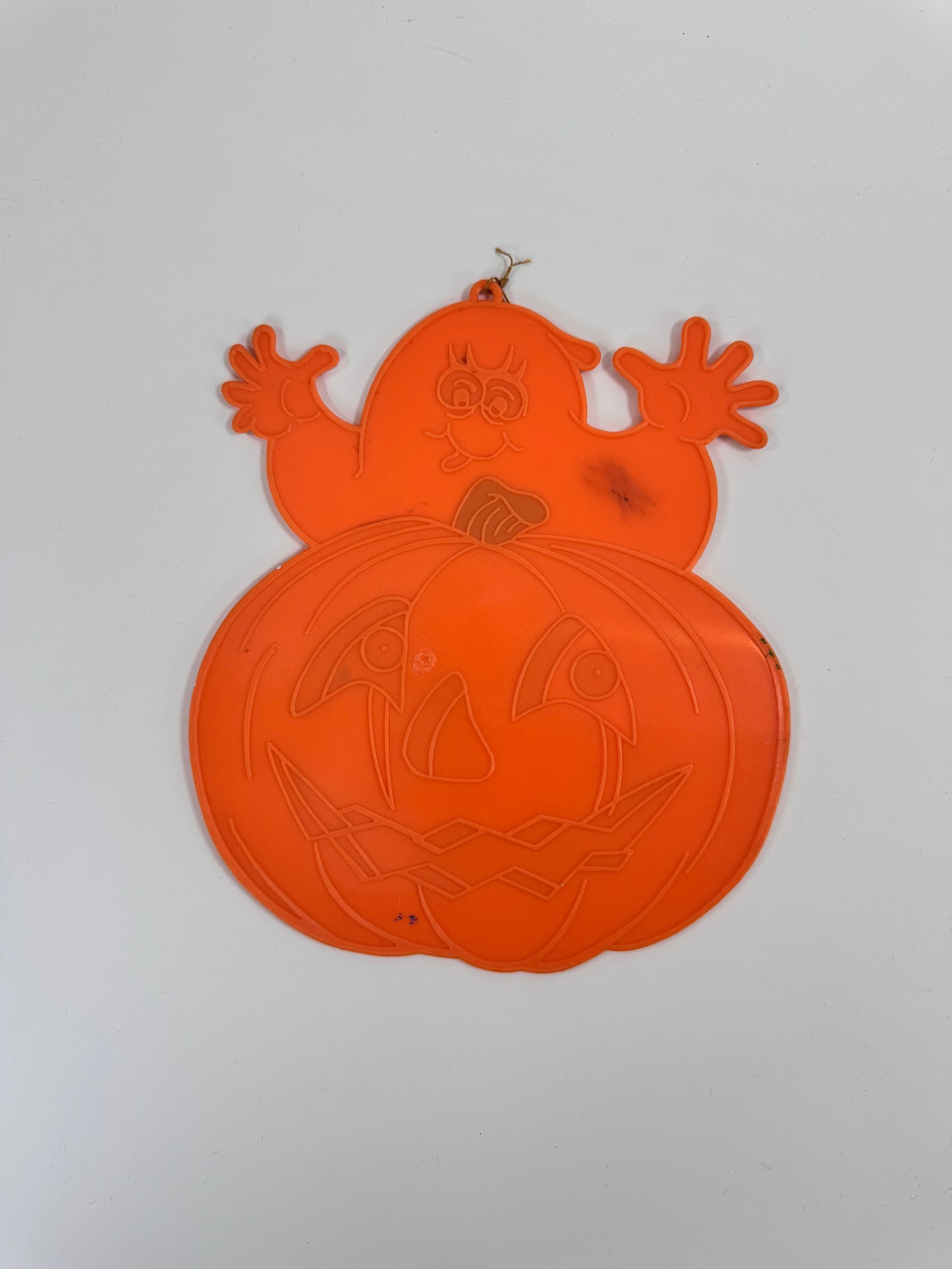 Vintage Halloween Decoration - Plastic Window Suncatcher - Ghost and Jack-o-Lantern