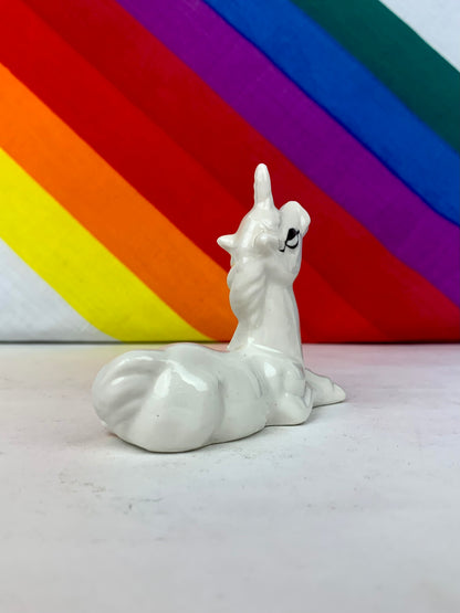 Vintage 1980's Ceramic Unicorn Figurine Trio - Made In Taiwan