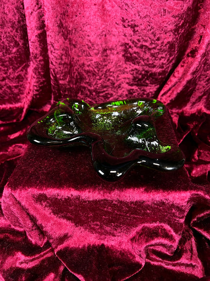 Vintage Blenko Handblown Ashtray - Green Amoeba Freeform Art Glass Trinket Dish
