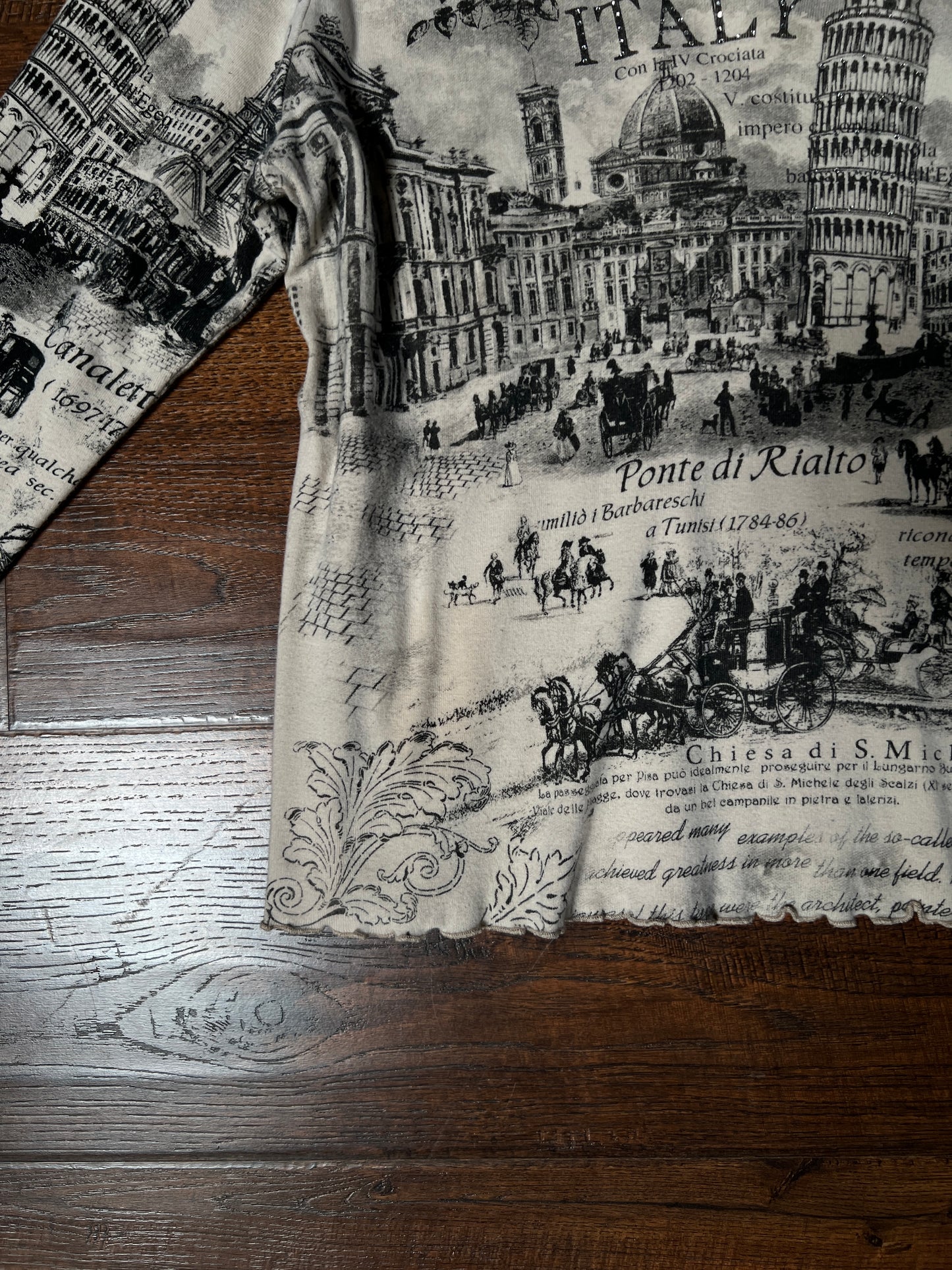 Vintage Impulse California Cotton Graphic Top — Scenic Italy Print Lettuce Hem - X-Large