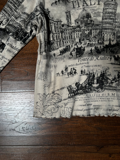Vintage Impulse California Cotton Graphic Top — Scenic Italy Print Lettuce Hem - X-Large