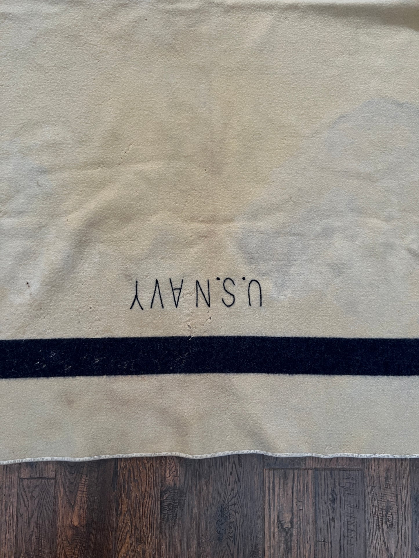 Vintage Military Issue Wool Blanket – WWII US Navy Blue Stripe