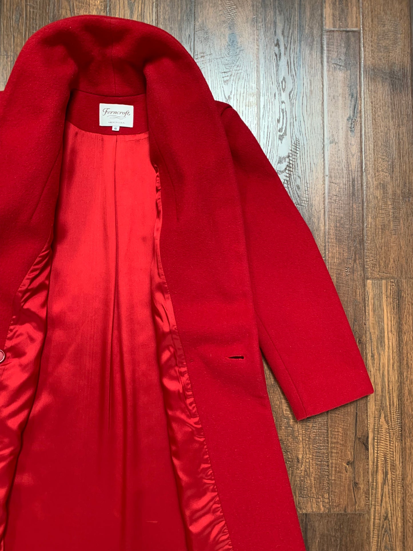 Vintage Clothing - Long Wool Coat - Red - Ferncroft - Small - Made In U.S.A.