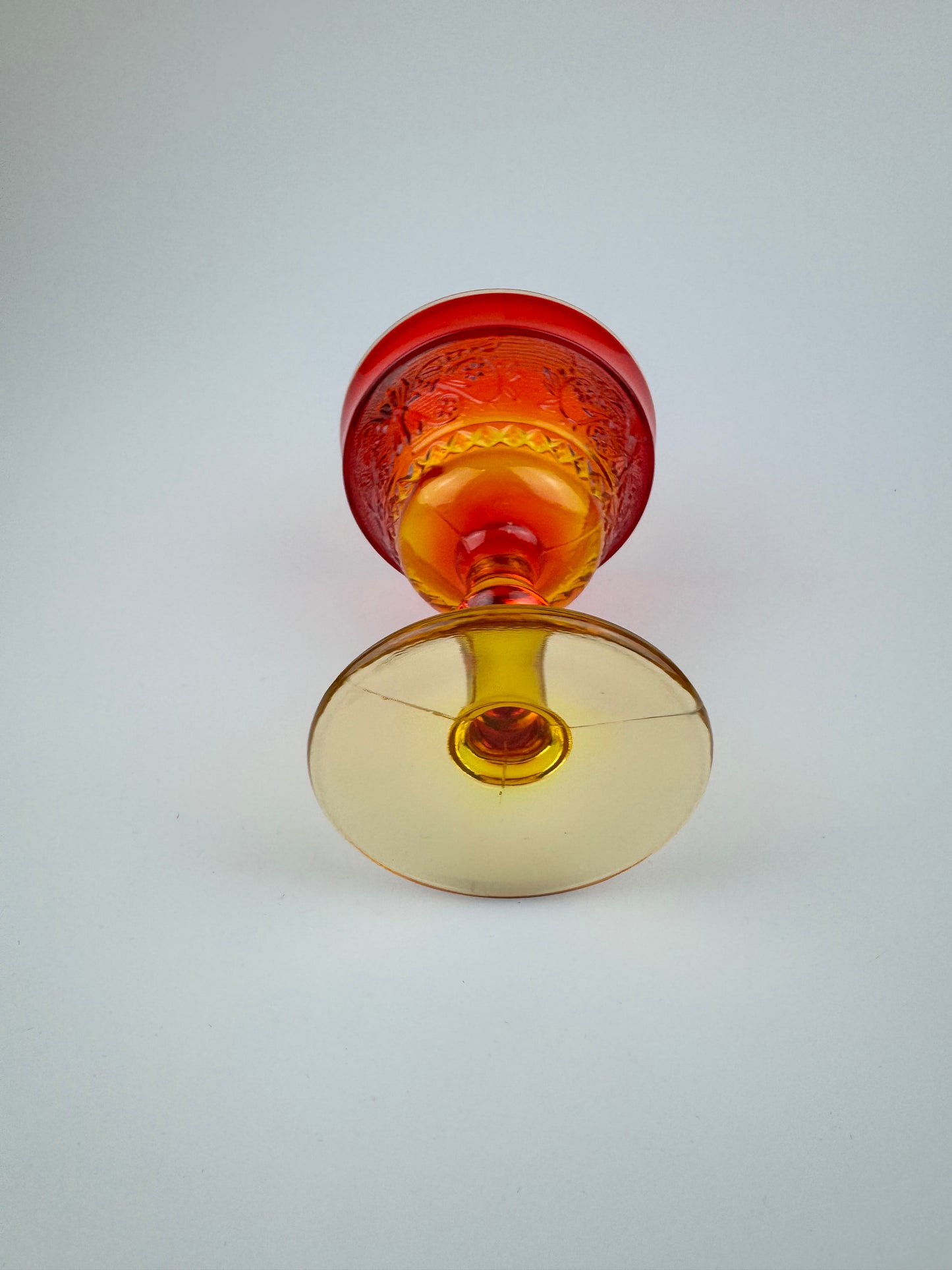 Vintage Ornate Ruby Red & Yellow Cadmium Amberina Wine Glass