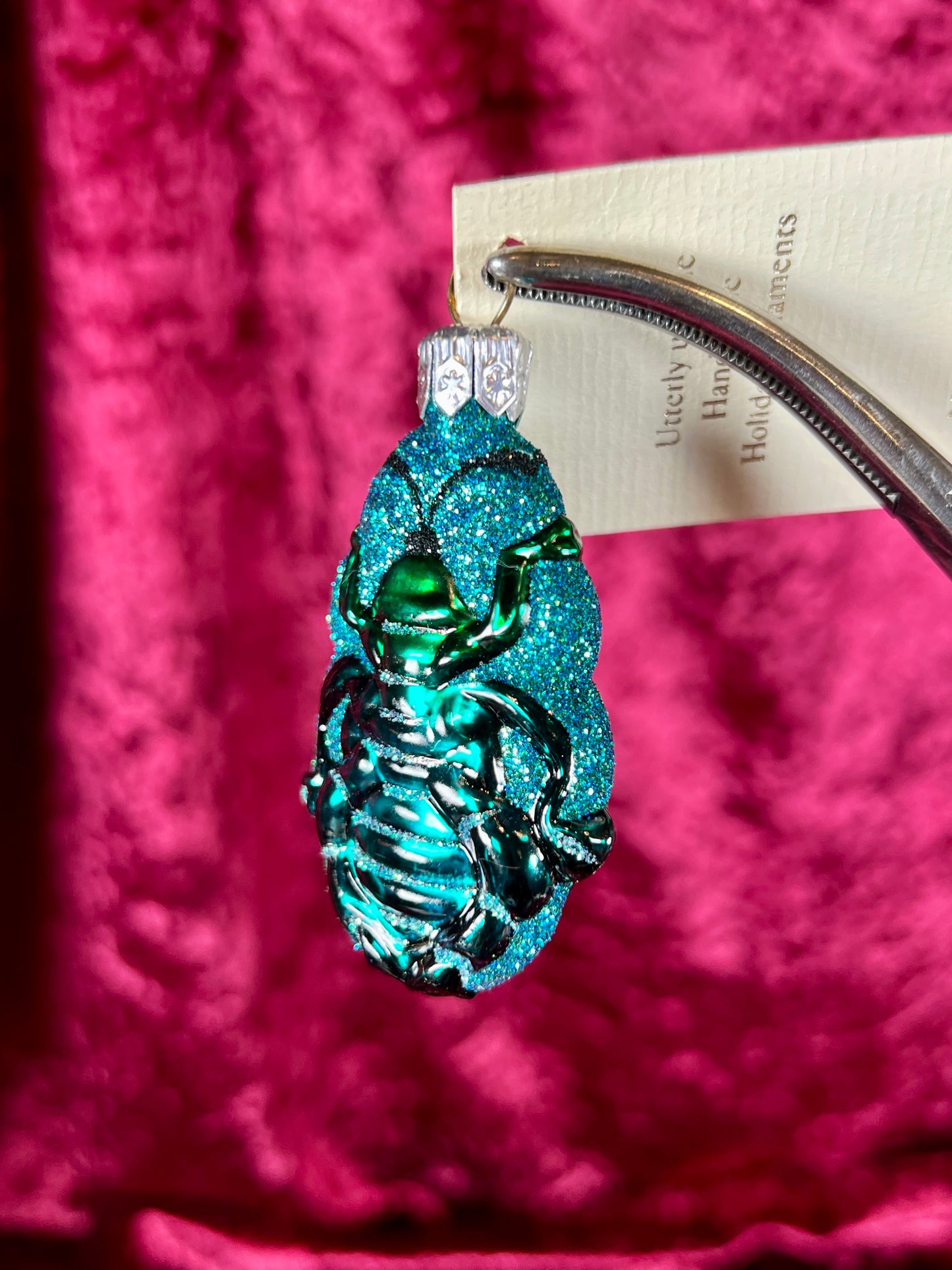 Vintage Christmas - Handblown Glass Ornament - Cleopatra's Scarab - Blue and Green - Patricia Breen