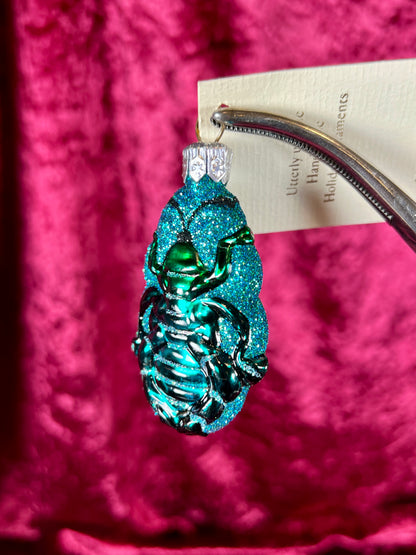 Vintage Christmas - Handblown Glass Ornament - Cleopatra's Scarab - Blue and Green - Patricia Breen