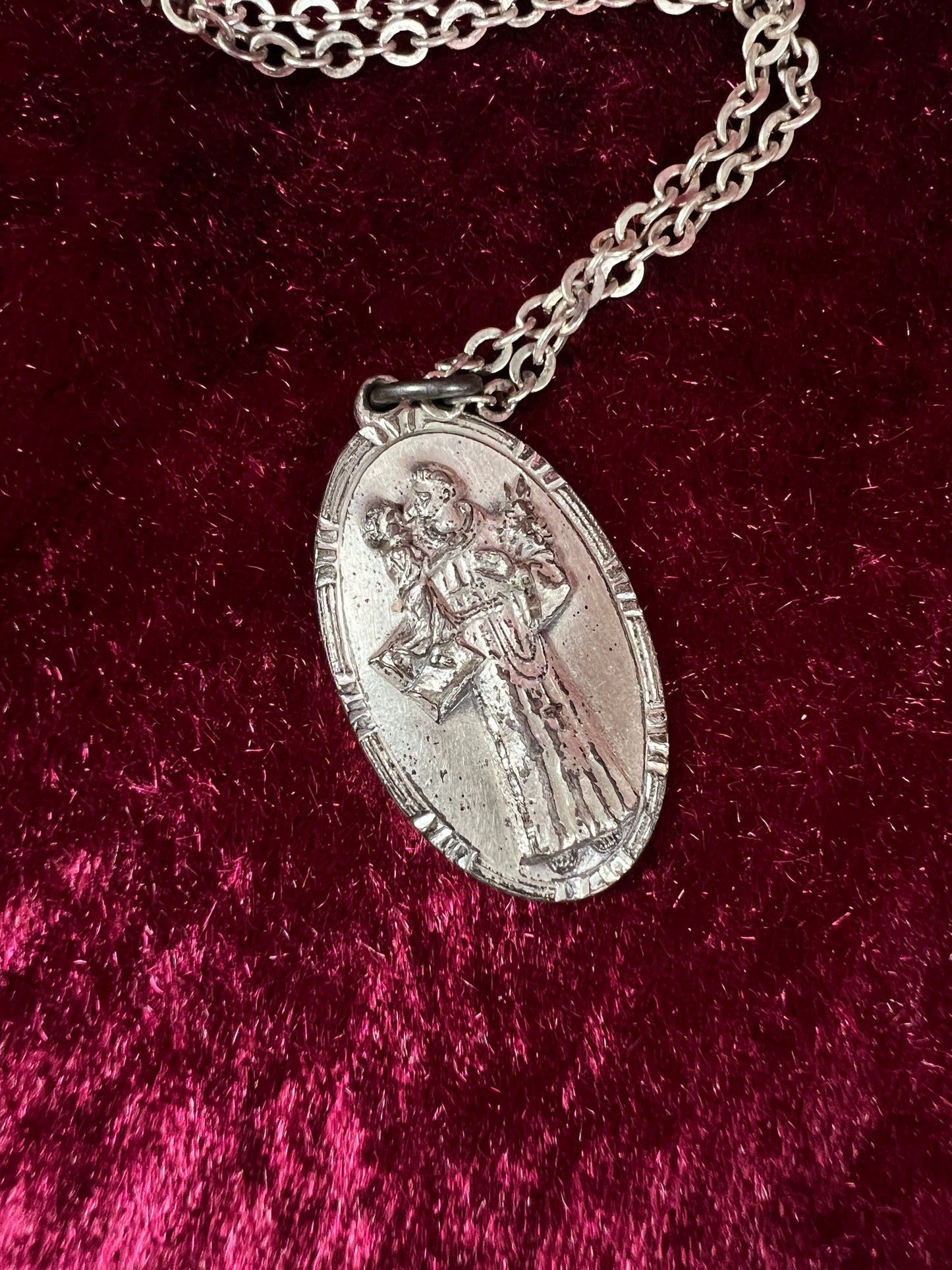 Vintage Sterling Silver Saint Christopher Necklace - Religious Medal Pendant