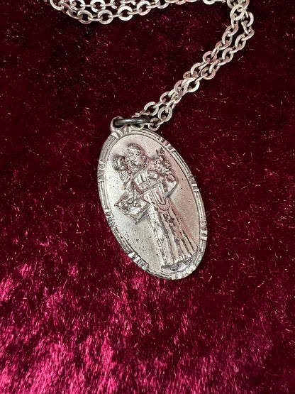 Vintage Sterling Silver Saint Christopher Necklace - Religious Medal Pendant