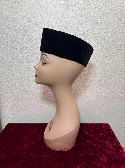 Vintage Accessories - Taqiyah / Kufi Hat - Black Short Pile Lyon Velvet - 22 1/2"