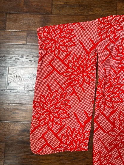 Vintage Clothing - Hand Sewn Kimono Robe - Red Floral Grid - Crepe Silk - OS