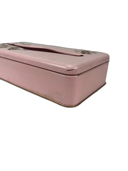 Vintage Home Decor - Tissue Box Holder - Powder Pink Metal - Painted Gold Floral Tree Branch