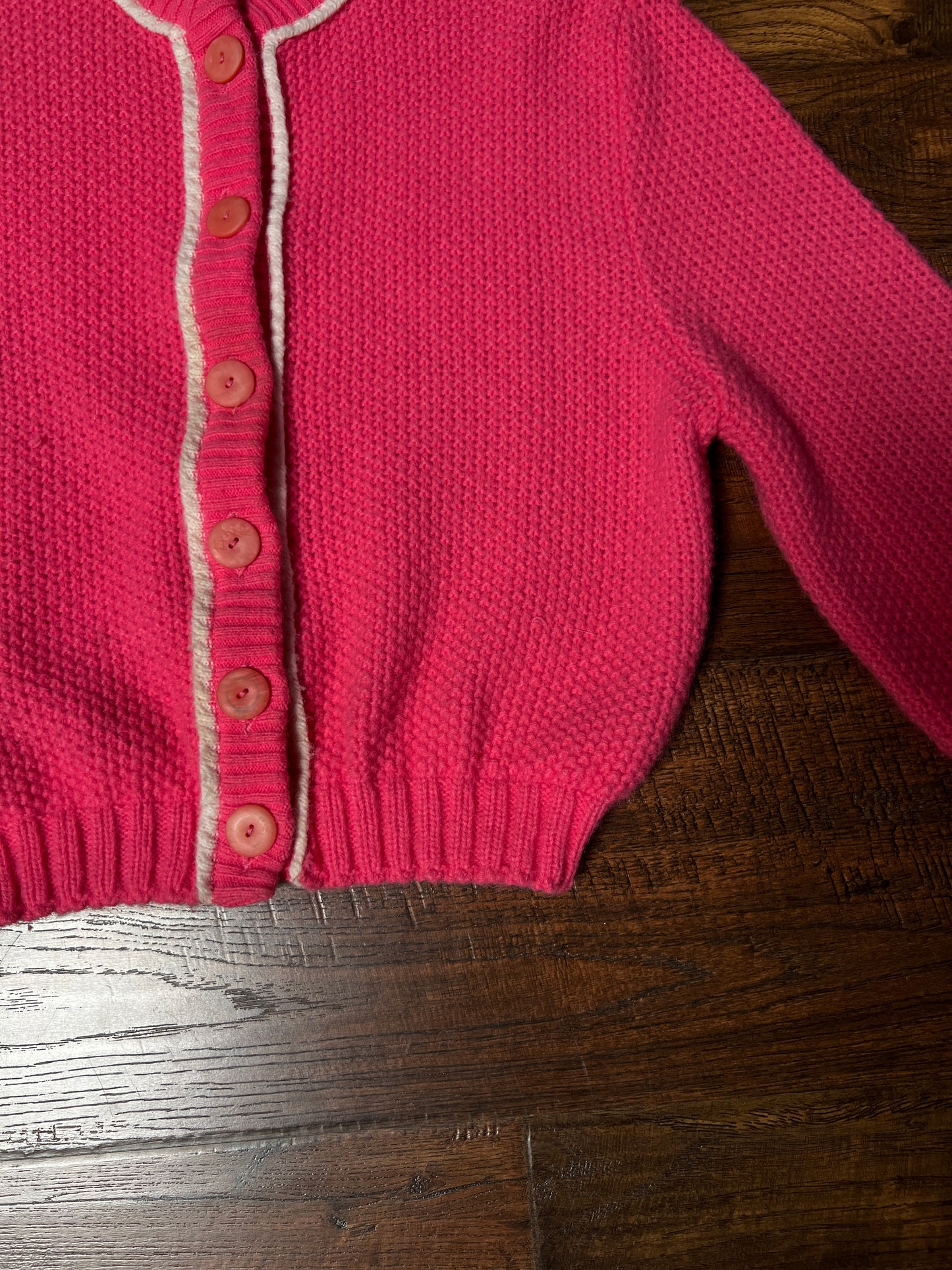 Vintage Catalina Knit Cardigan - Bubblegum Pink White Trim Button Front Sweater - Small