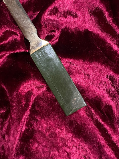 Vintage Brass Letter Opener - Art Deco Green Geometric Handle