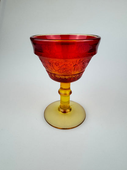 Vintage Ornate Ruby Red & Yellow Cadmium Amberina Wine Glass