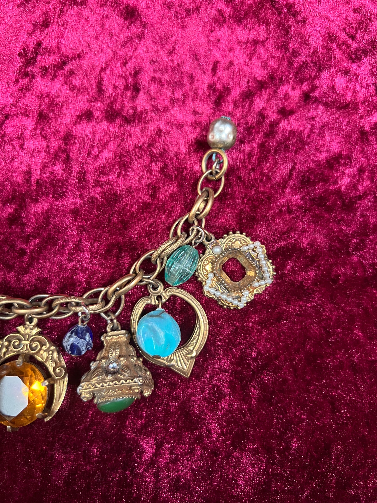 Vintage Jewelry - Charm Bracelet - Brass - Chunky Maximalist Charms - Japan