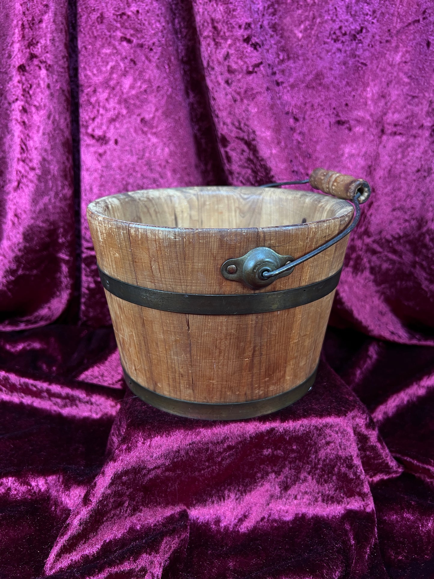 Antique Wood Bucket - Bentwood Stave Construction Iron Swing Handle