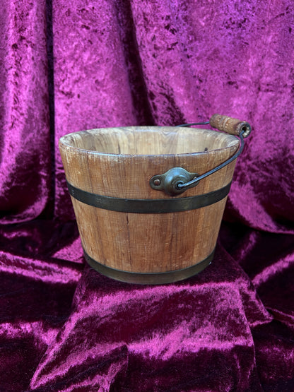 Antique Wood Bucket - Bentwood Stave Construction Iron Swing Handle