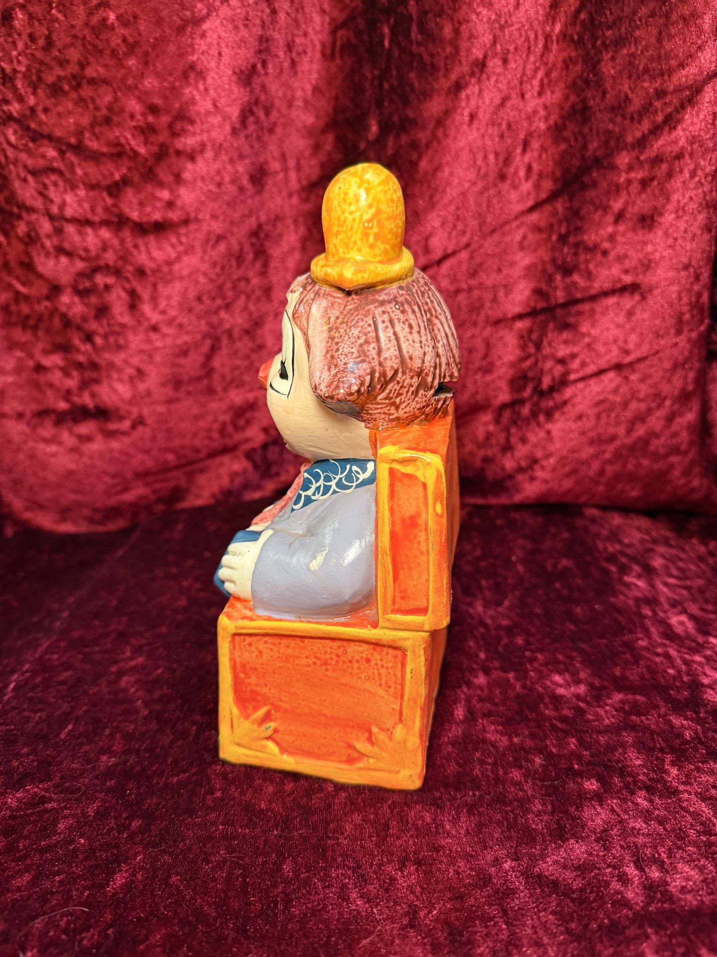 Vintage Clown Art - Whimsical Ceramic Figure - Jack in the Box Clown with Accordion Bank