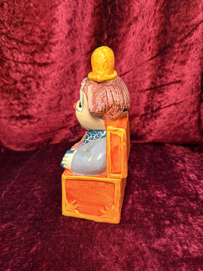 Vintage Clown Art - Whimsical Ceramic Figure - Jack in the Box Clown with Accordion Bank
