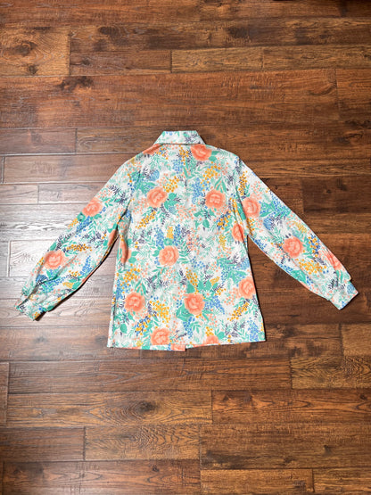 Vintage Clothing - Button Down Blouse - Illustrated Florals - Rrrruss - Medium