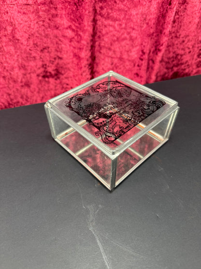 Vintage Trinket Box - Glass - Hand Painted Magical Forest Scene - Mirrored Bottom - Stained Glass Arts