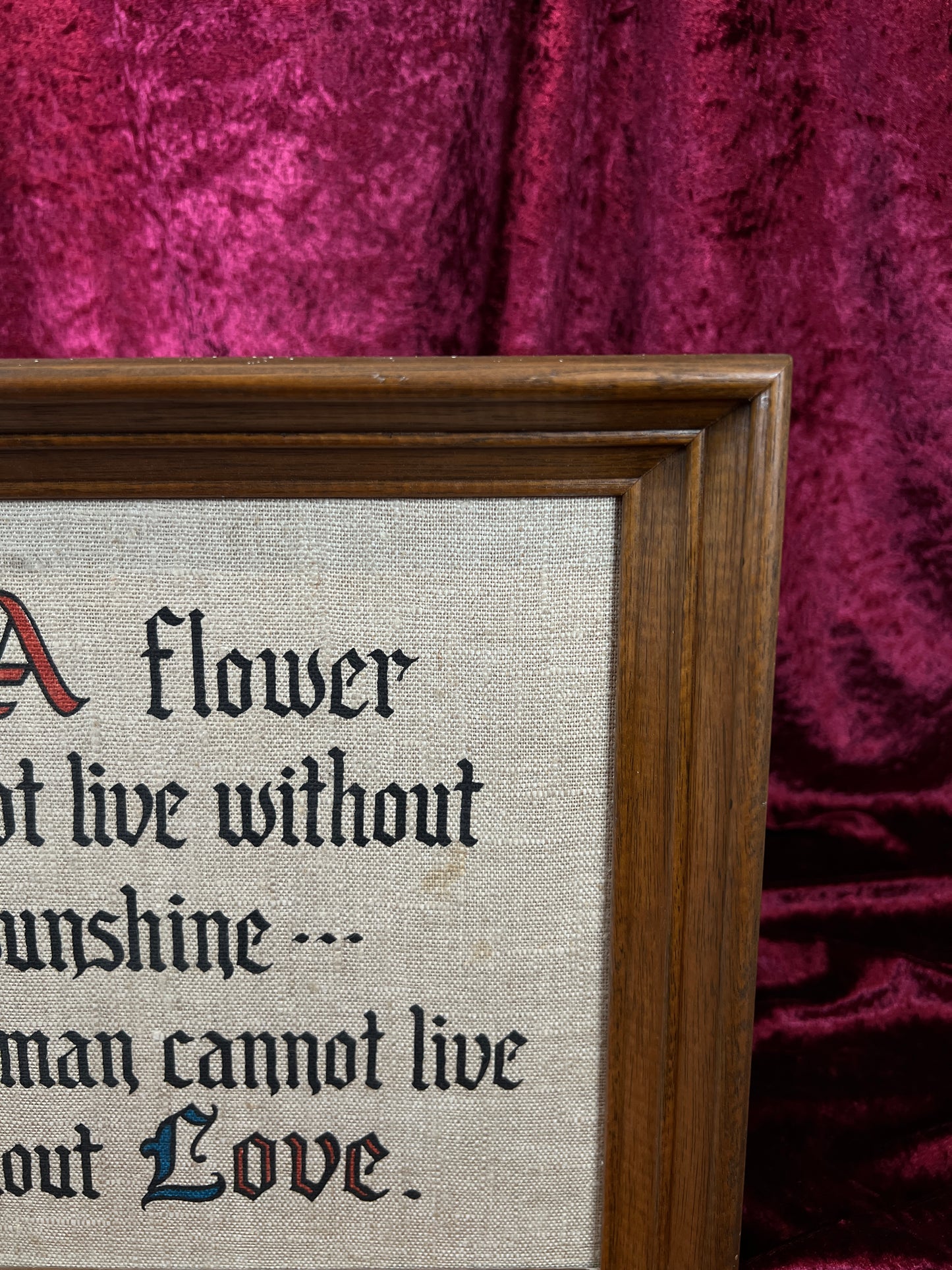 Vintage Linen Wall Art - Kay Dee Handprints Floral Love Quote Screenprint