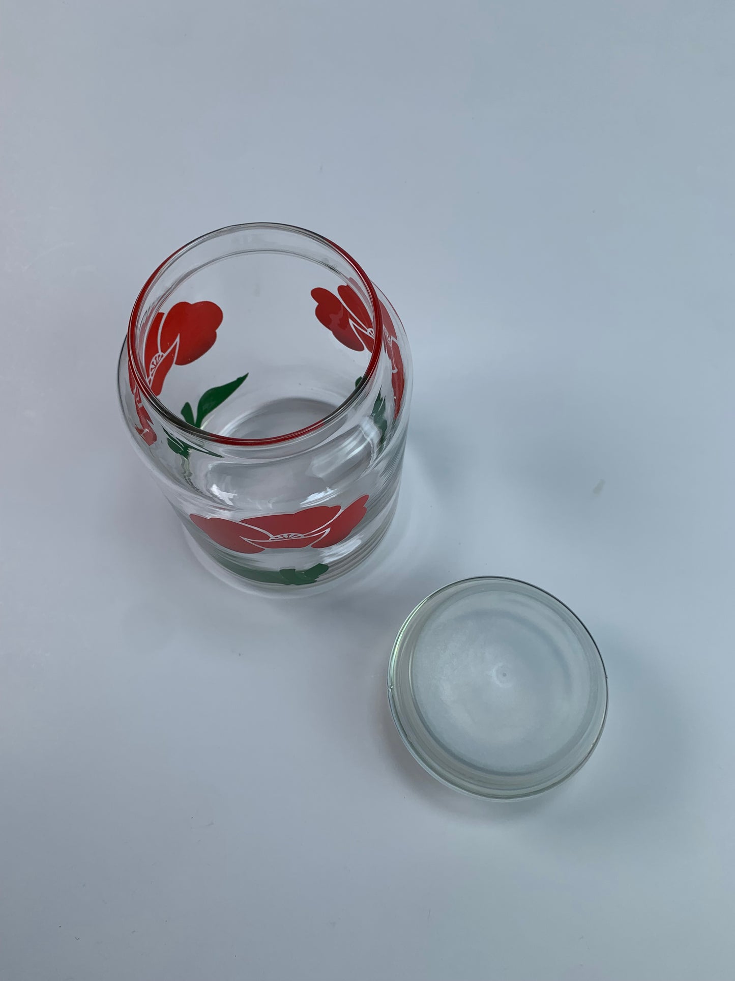 Vintage Kitchen - Glass Canister - Red Poppy Flowers - 7"