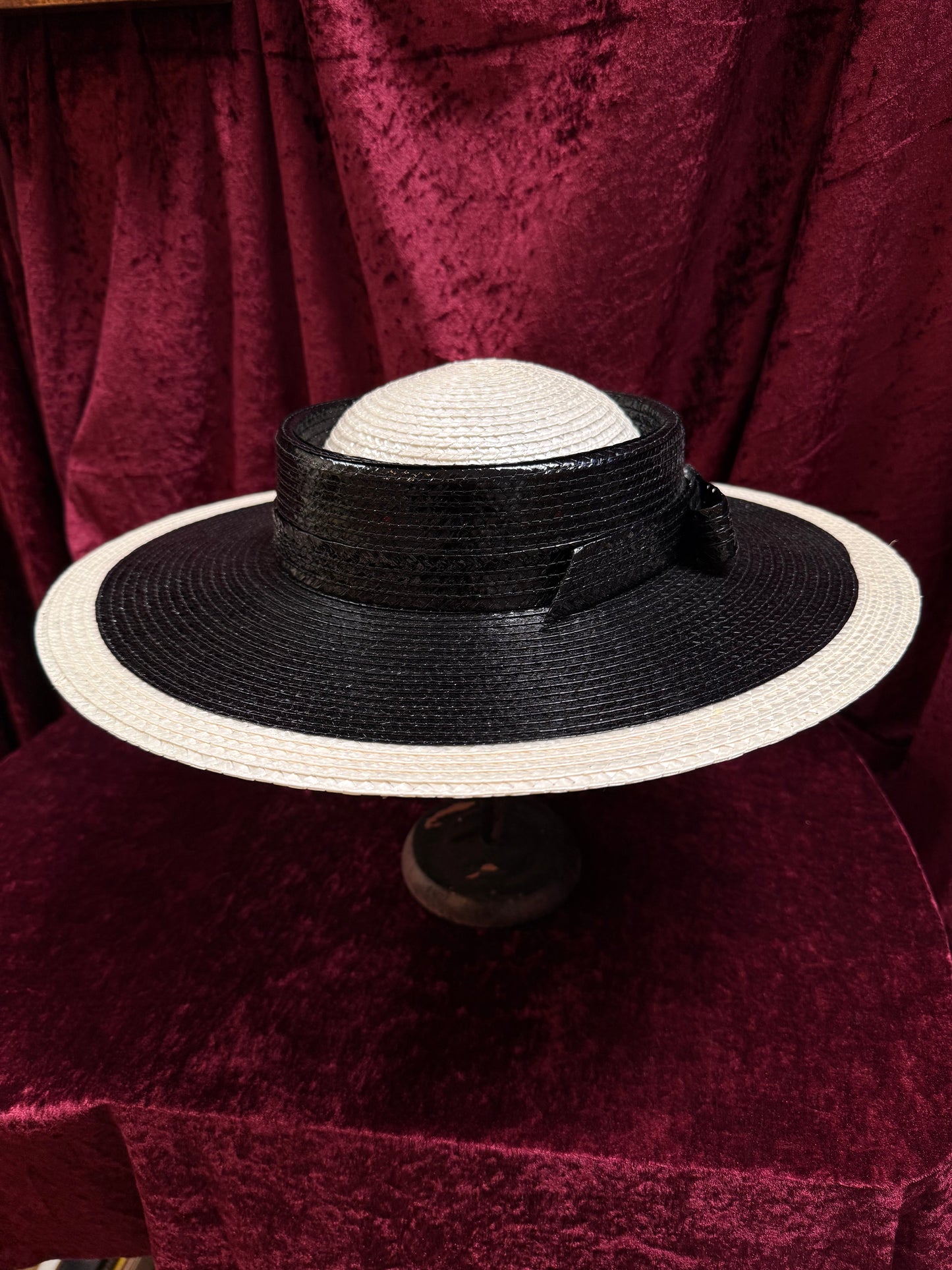 Vintage Accessories - Black and White Straw Derby Hat - Mr. John Classic
