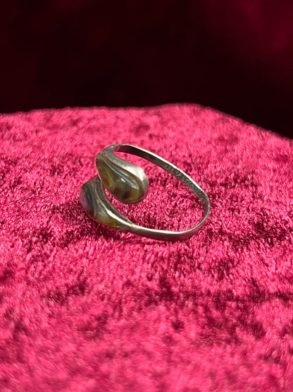 Vintage Jewelry - Bypass Ring - 925 Silver - Inlaid Abalone Shell - 6 - Mexico