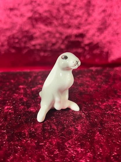 Vintage Figurine - Porcelain Miniature - Grey and White Floppy Bunny