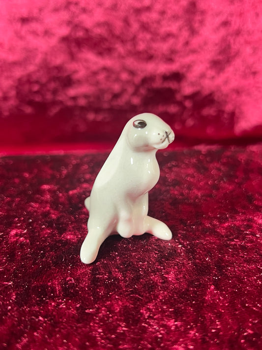 Vintage Figurine - Porcelain Miniature - Grey and White Floppy Bunny