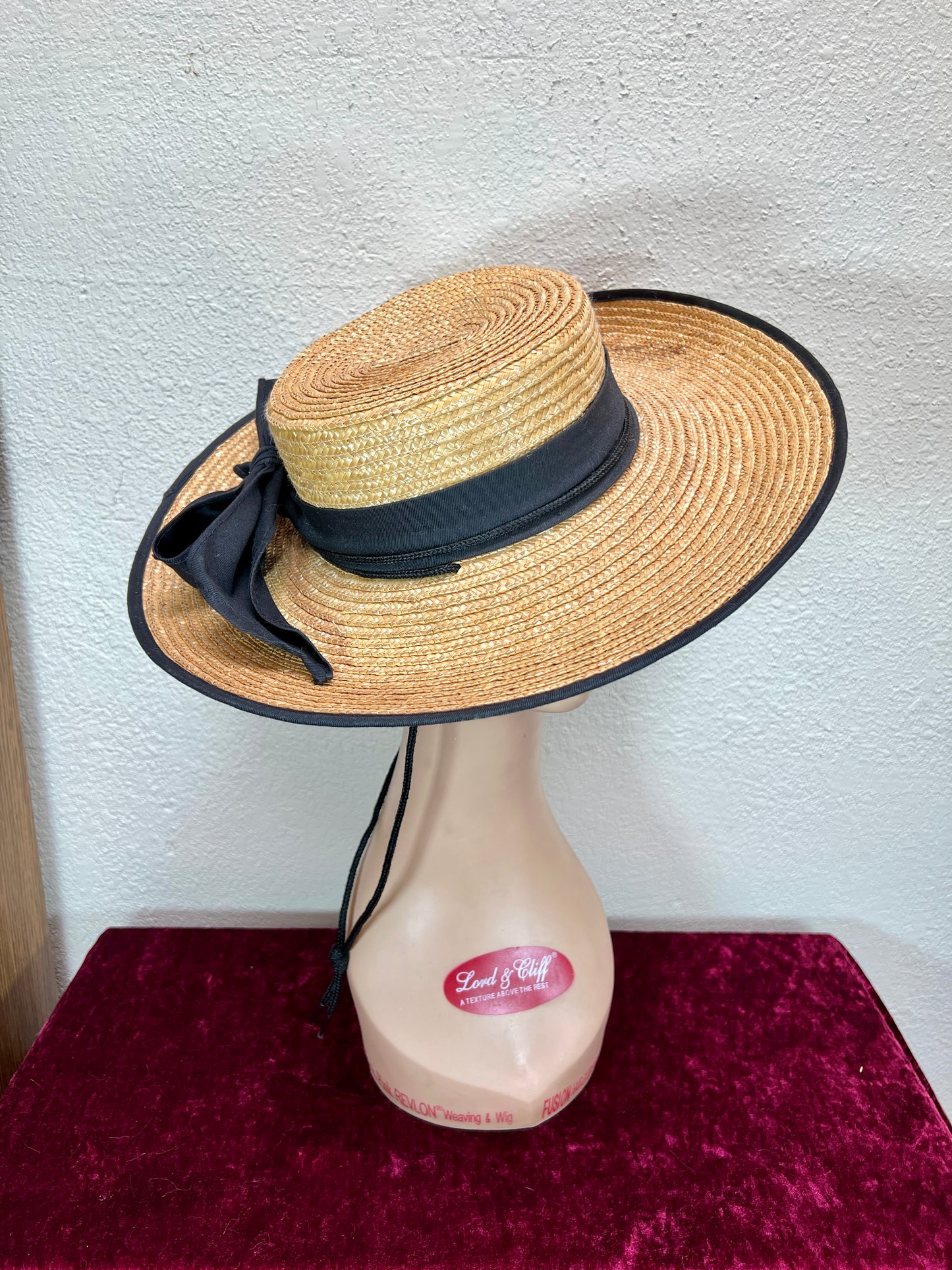 Vintage Accessories - Straw Sun Hat - Black Bow - Medium