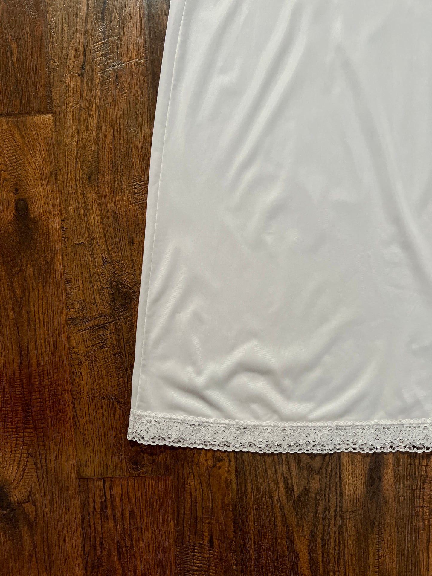 Vintage White Nylon Above The Knee Slip Dress - Lace Trim - Gilligan O'Malley