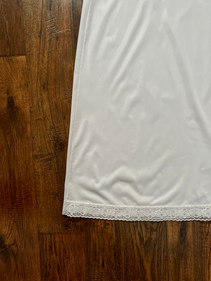 Vintage White Nylon Above The Knee Slip Dress - Lace Trim - Gilligan O'Malley