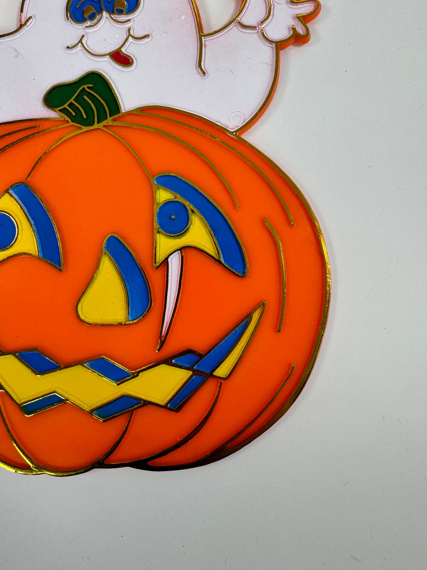 Vintage Halloween Decoration - Plastic Window Suncatcher - Ghost and Jack-o-Lantern